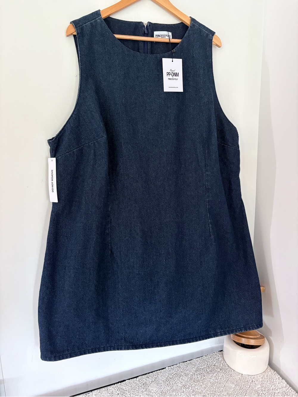 NWT Princess Polly AINSLEIGH 20 Dark Blue Denim Mini Shift Dress Hidden Shorts